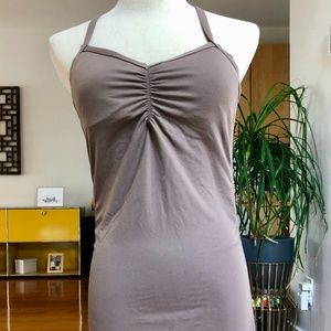 Alo Yoga Gwyneth Tunic Top Dress Brown Ruched S M